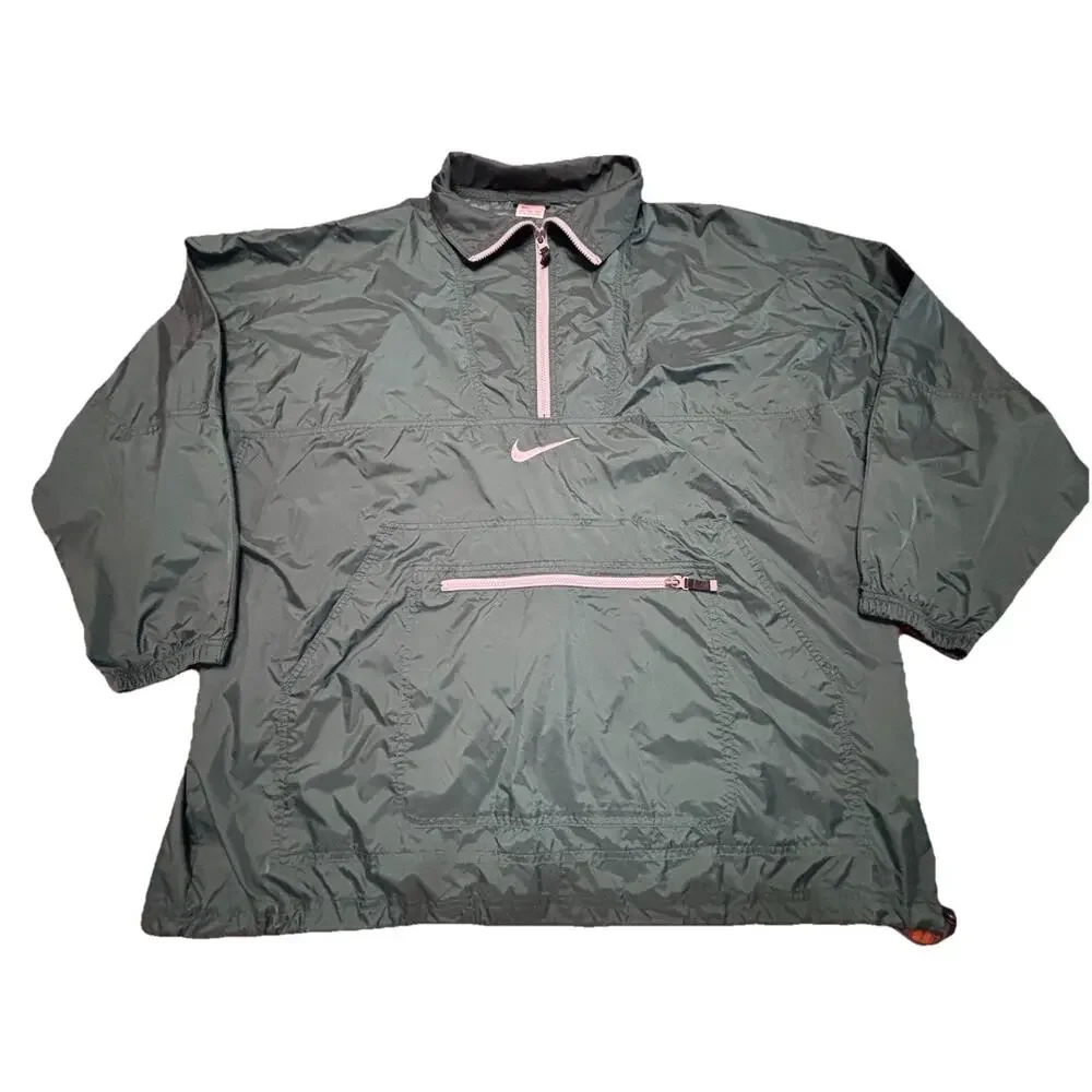 Vintage Nike Jacket Mens 2XL Green Half Zip Pullover Windbreaker Air‎ Swoosh 90s